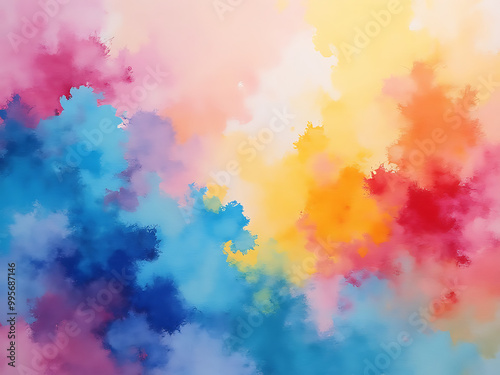 Impressionist Abstract Background with Vibrant Paint Splashes and Watercolor Textures