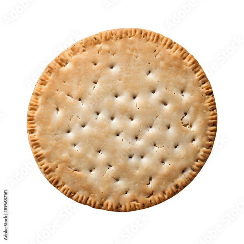 Top-view of a round cracker cookie, showcasing its golden texture, isolated on a transparent or white background.