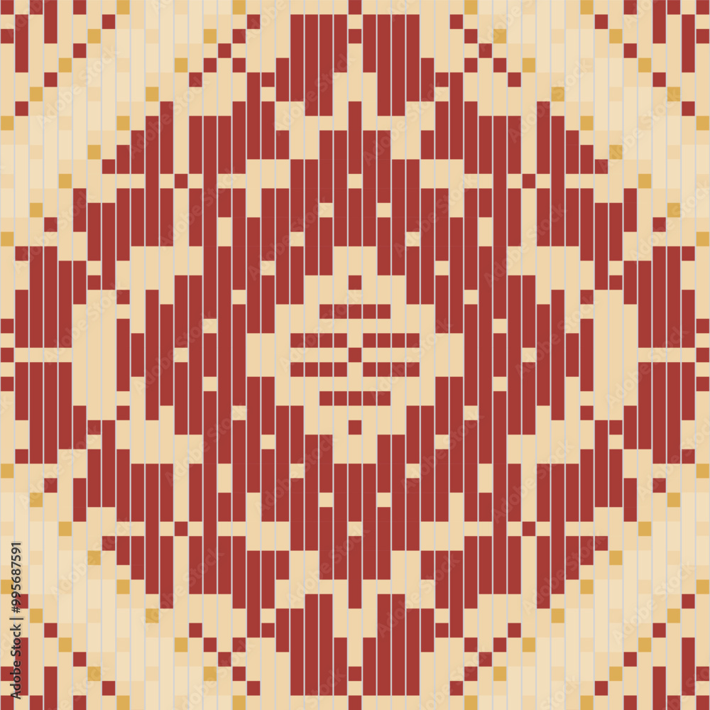 Fototapeta premium Pixel Art Abstract Ikat Pattern Designfolk Embroidery, Aztec Geometric Ornament Print. Design for Carpet, Wallpaper, Clothing, Wrapping, Fabric