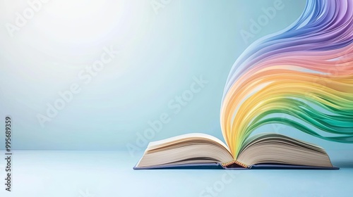 Open book with colorful waves of creativity flowing outwards.