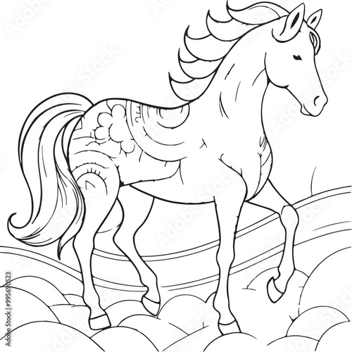 Horse coloring book page