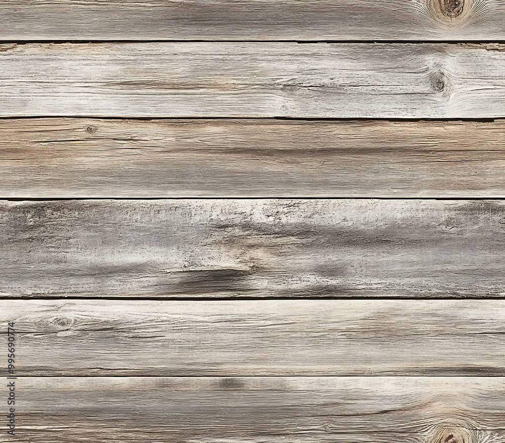 Naklejka premium 12. Weathered wood texture pattern with visible grain, knots, and signs of aging in grey and brown tones 