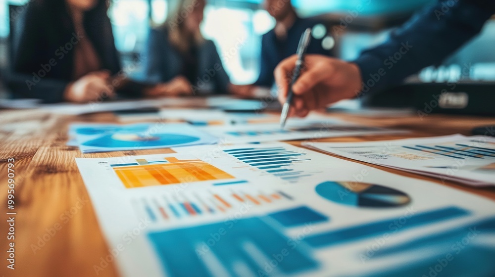 Business Meeting with Graphs and Charts on Table Business Meeting with Graphs and Charts on Table