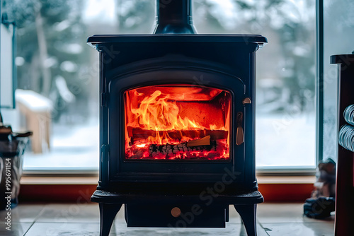 Poêle a bois avec feu photo