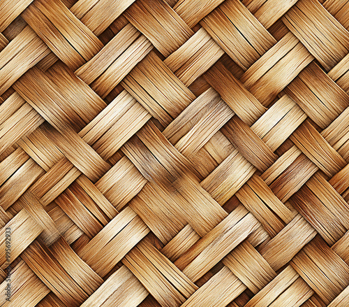 6. Woven basket texture pattern with intricate crisscrossing strips in natural wood tones 