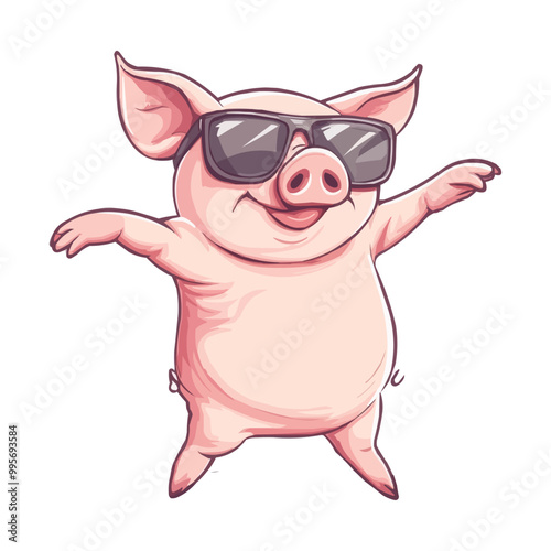 Cute Pink pig in sunglasses doing the dab dance