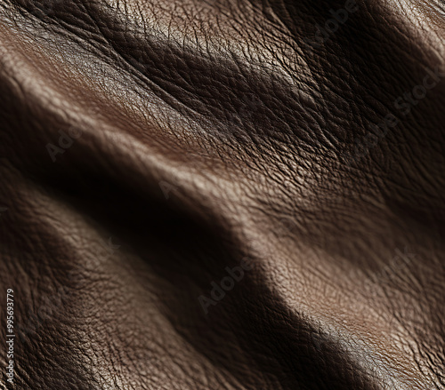 8. Soft leather texture pattern with visible grain and creases in a rich dark brown color 