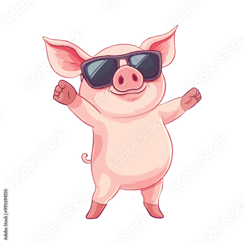 Cute Pink pig in sunglasses doing the dab dance