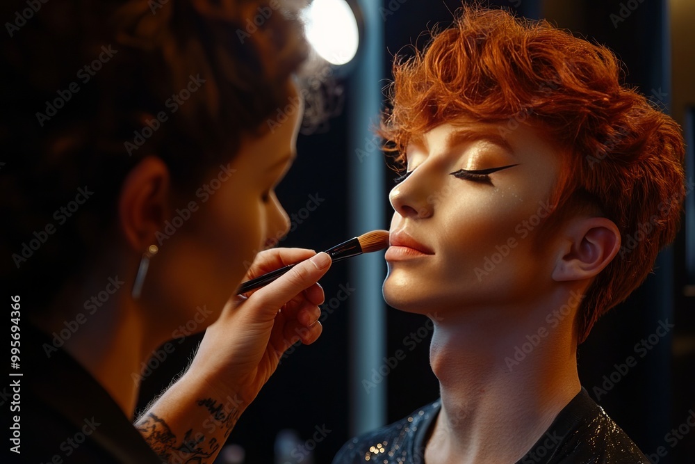 Fototapeta premium a feminine men applying makeup