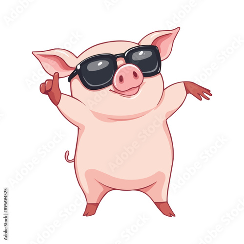 Cute Pink pig in sunglasses doing the dab dance