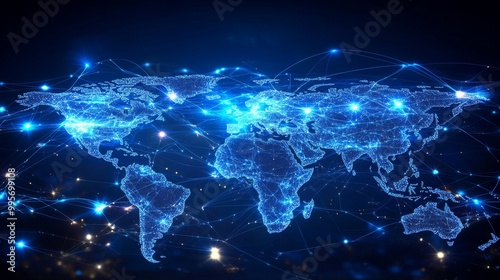 A Digital Representation of a Glowing World Map Showcasing Interconnected Global Networks