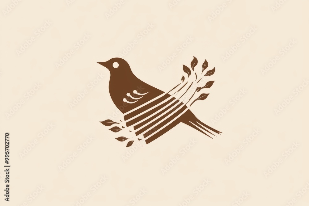 Fototapeta premium Vector logo of a graceful bird integrated with coffee flower, Chinese aesthetics with modern minimalist design. Clean lines, simple and memorable, clear background, centered composition