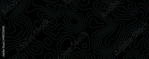 Dark Abstract Topography with Seamless Wavy Contours and Grid Patterns for a Modern Hiking Trail Discovery Banner 