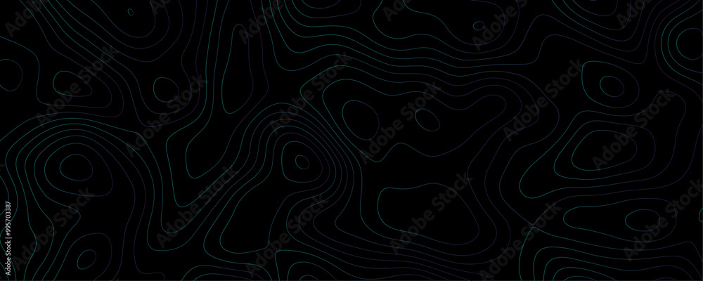 Wavy Contour Lines and Geometric Grid Patterns on a Black Terrain Background for a Luxury Topographic Map

