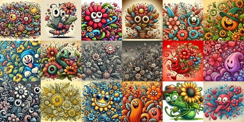 Obraz na płótnie Cartoon style art flowers drawing. AI generated illustration w salonie