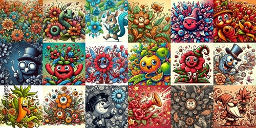 Obraz na płótnie Cartoon style art flowers drawing. AI generated illustration w salonie
