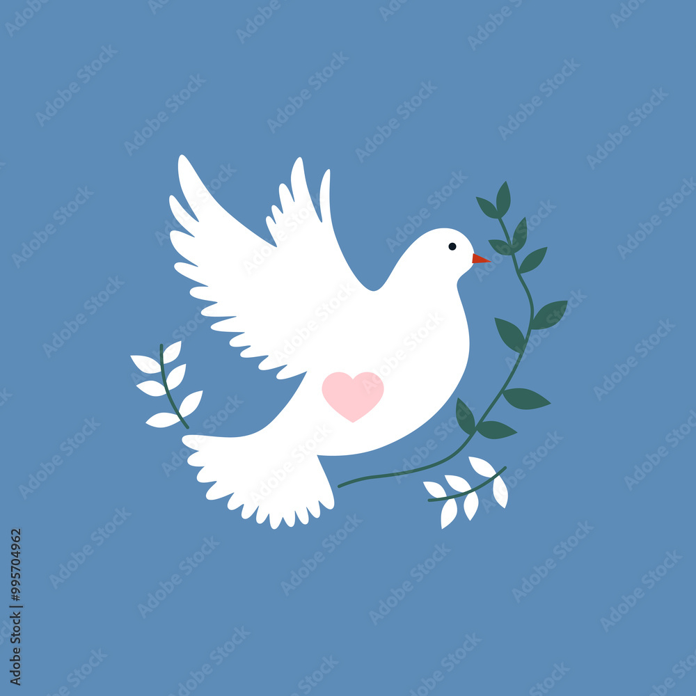 White dove with heart sign. White dove with heart sign.