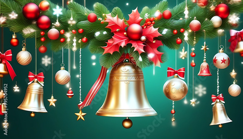 Festive Christmas bell decorations, with adorable elements and holiday spirit. photo