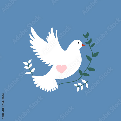 White dove with heart sign.