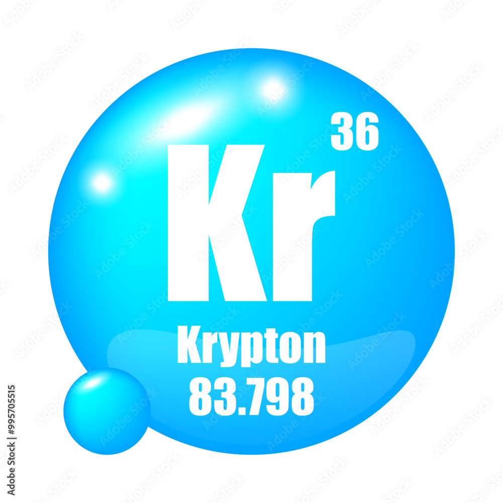 Krypton icon. Kr chemical element. Atomic number 36. Mass 83.798. Blue sphere Krypton icon. Kr chemical element. Atomic number 36. Mass 83.798. Blue sphere