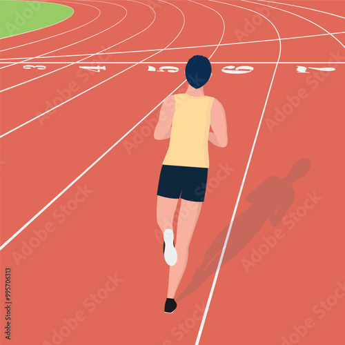 A man running on a track. Rear view of running track