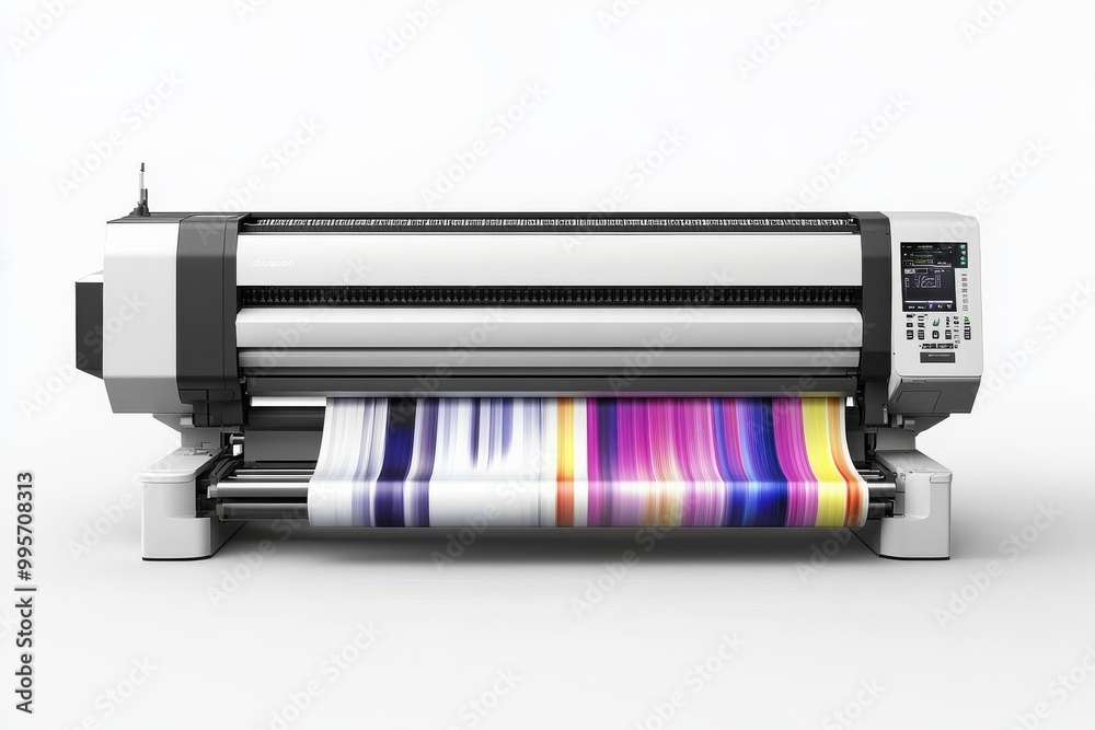 High-quality Printing Machine Producing Vibrant Graphics in a Professional Studio Setting High-quality Printing Machine Producing Vibrant Graphics in a Professional Studio Setting