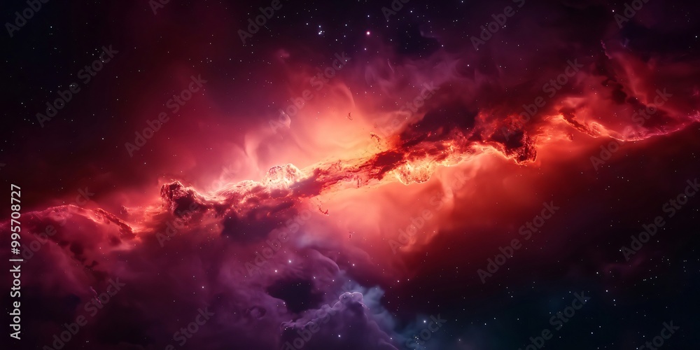 Fototapeta premium Red Nebula in Outer Space Galacy: A Cosmic Dance of Light and Color