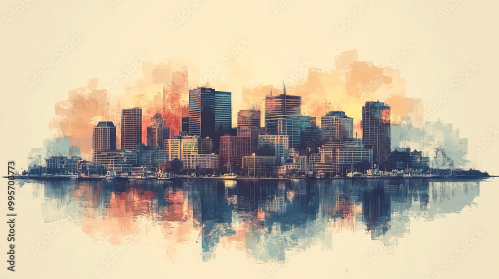 Obraz premium Halifax, Canada, color pen pencil hand-drawn effect drawing illustration for travel poster, card, wallpaper, backdrop or banner. Modern, clear, artistic and simple