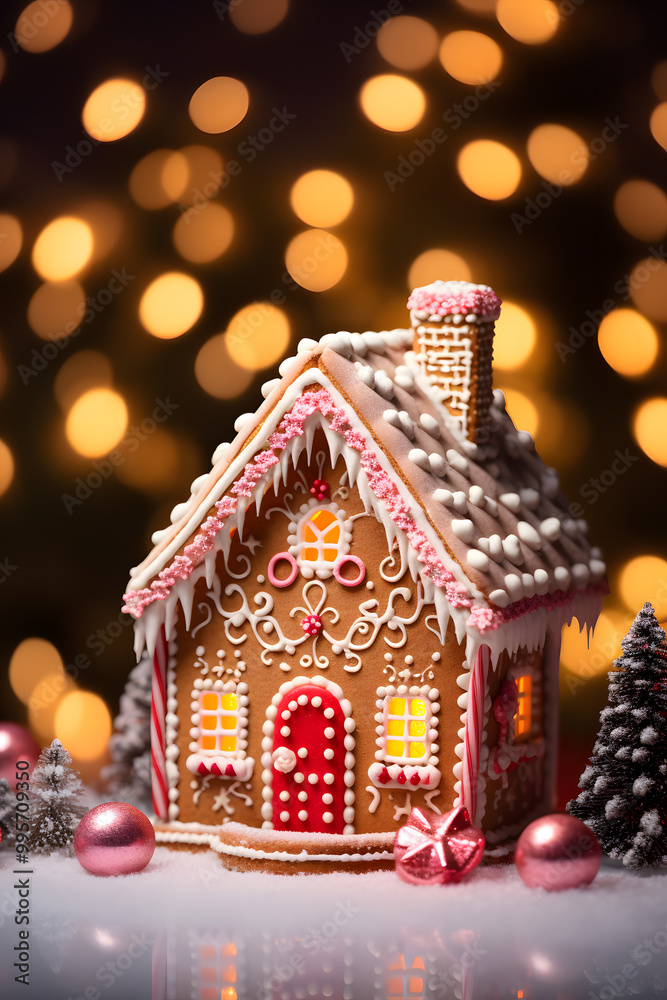 Gingerbread house on Christmas background Gingerbread house on Christmas background