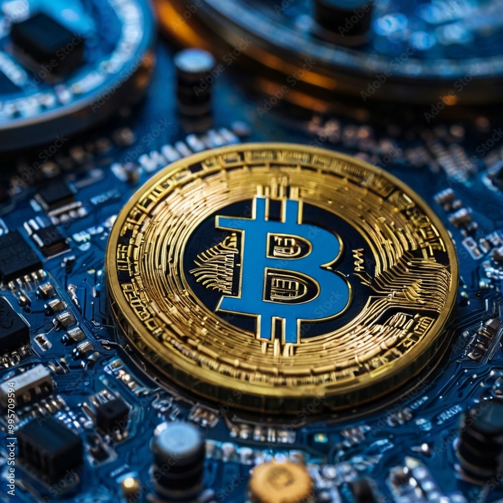 Fototapeta premium Bitcoin background colorful technology background