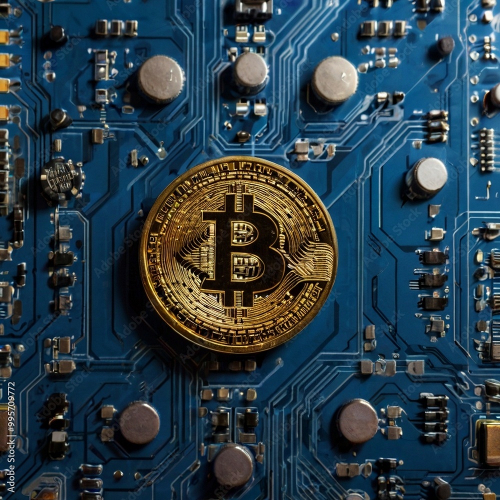 Fototapeta premium Bitcoin background colorful technology background