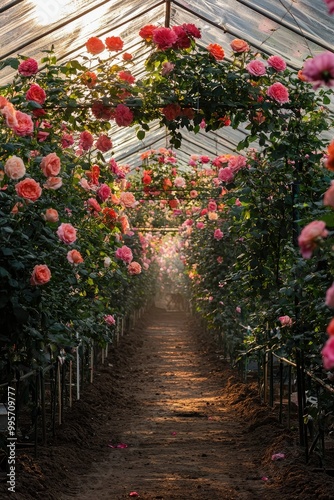 roses grow in a greenhouse. Selective focus