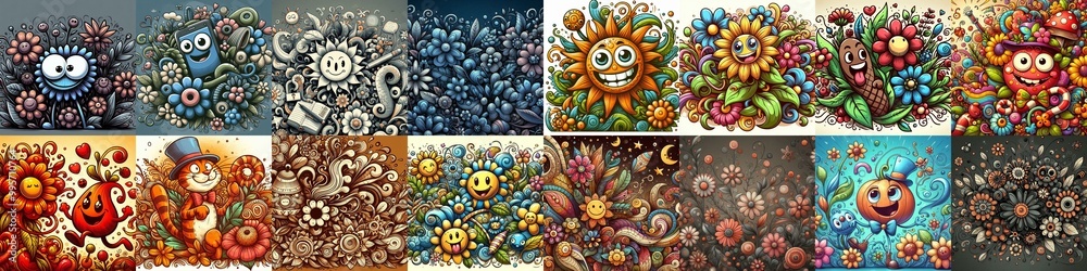 Cartoon style art flowers drawing. AI generated illustration Cartoon style art flowers drawing. AI generated illustration