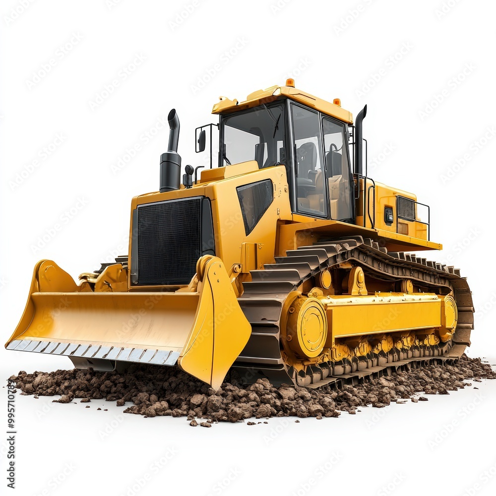 Bulldozer on construction site, isolated on white background Bulldozer on construction site, isolated on white background