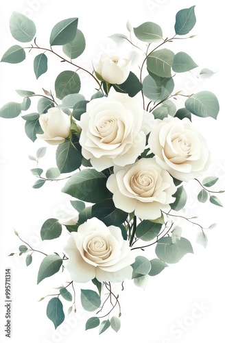 Delicate White Roses Entwined With Green Leaves in an Elegant Floral Arrangement