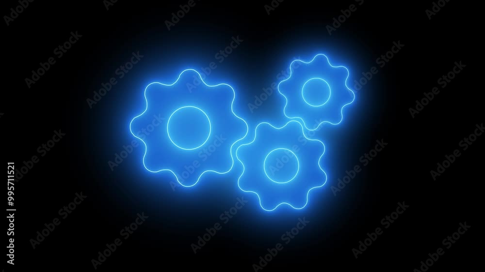 Glowing neon line setting icon with spinning gears icon animated. Settings icon animation isolated on black background. Technology setting icon .. Glowing neon line setting icon with spinning gears icon animated. Settings icon animation isolated on black background. Technology setting icon ..