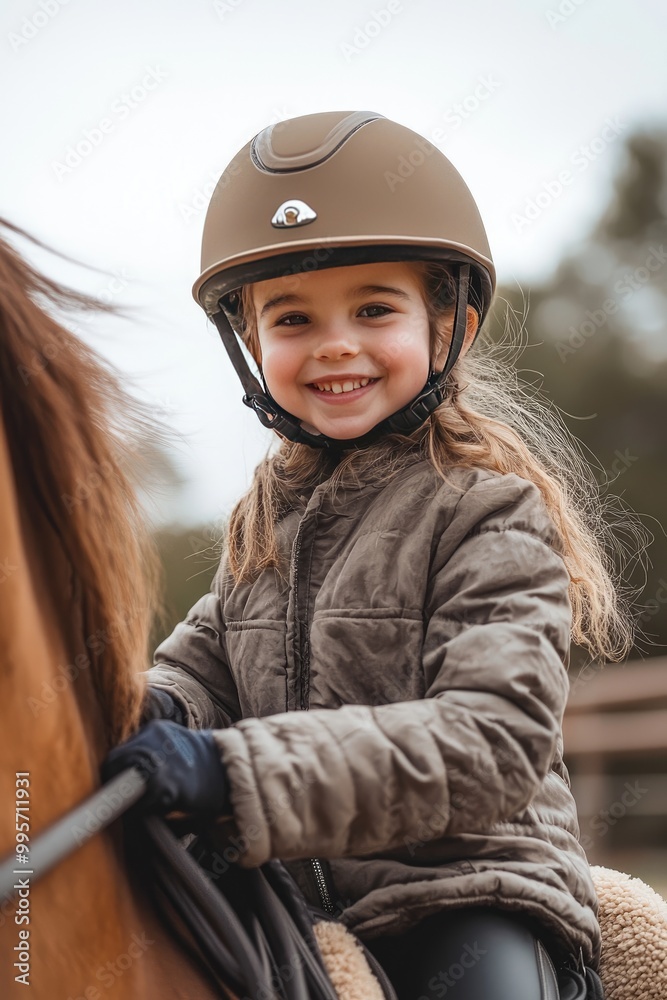 little girl riding a horse. Selective focus little girl riding a horse. Selective focus