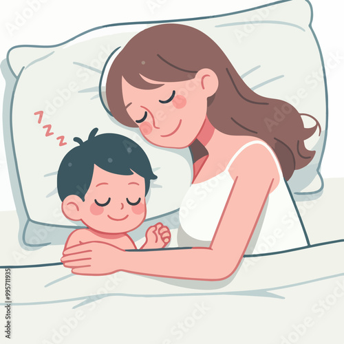 mother accompanying her child to sleep
