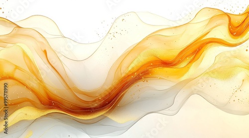 Flowing Golden Abstract Design With Soft Gradients and Shimmering Textures on a White Background