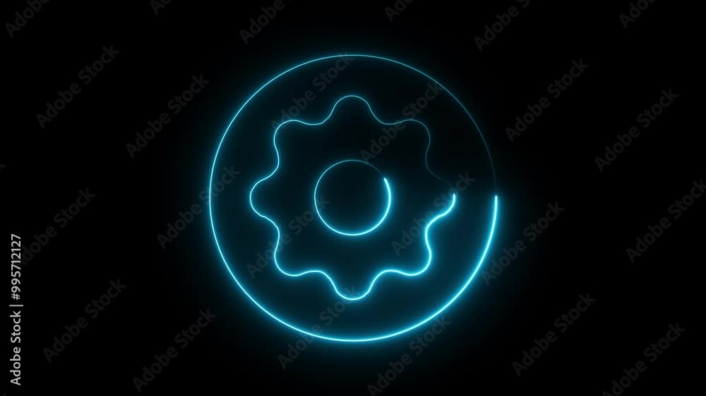 Glowing neon line setting icon with spinning gears icon animated. Settings icon animation isolated on black background. Technology setting icon .. Glowing neon line setting icon with spinning gears icon animated. Settings icon animation isolated on black background. Technology setting icon ..