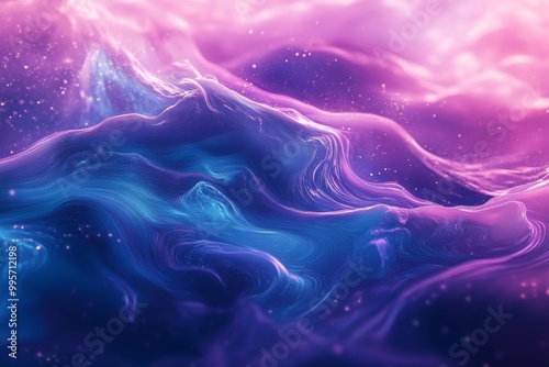 Colorful Waves of Purple and Blue Create an Abstract Cosmic Landscape With Soft Swirling Textures
