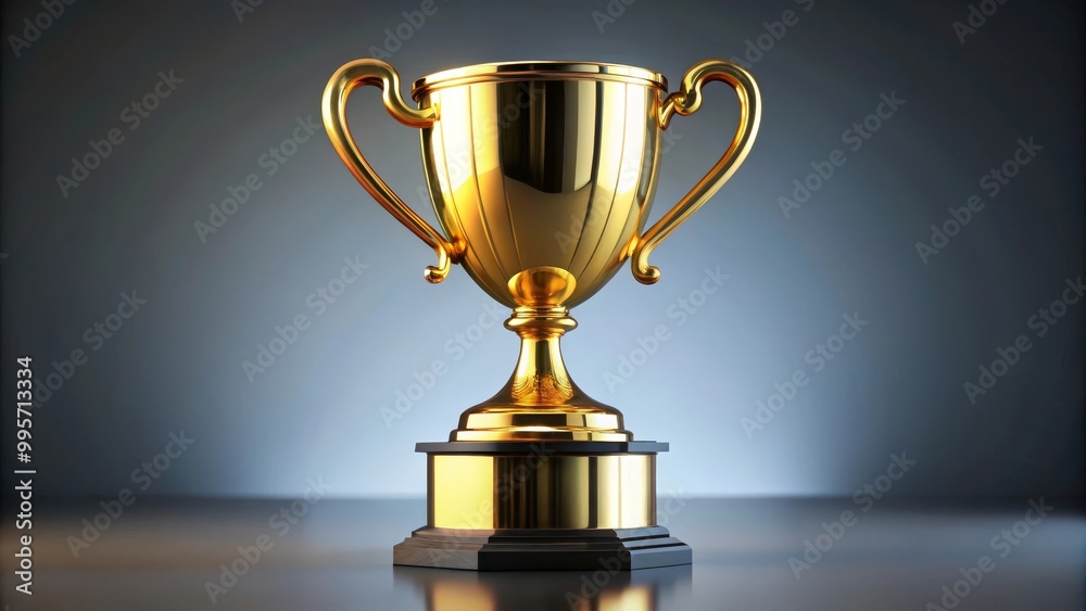 Golden trophy is shining under spotlights on a stage Golden trophy is shining under spotlights on a stage
