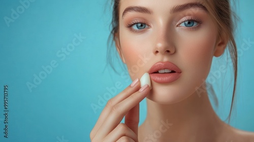 Wallpaper Mural A beautiful young woman with perfect skin and makeup is looking at the camera and holding a white sponge. Torontodigital.ca