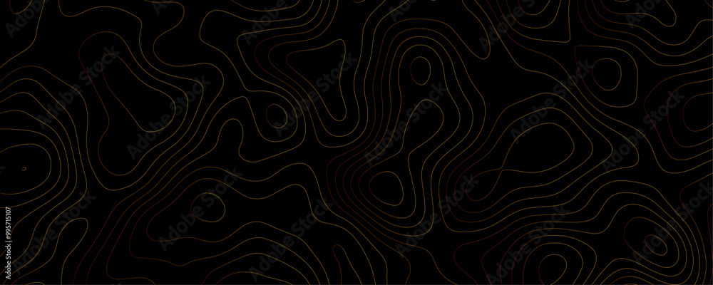 Black Topographic Map Design Featuring Geometric Contours and Seamless Terrain Patterns for an Adventure Exploration Banner
