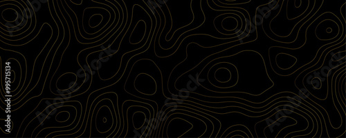 Black Topographic Map Design Featuring Geometric Contours and Seamless Terrain Patterns for an Adventure Exploration Banner
