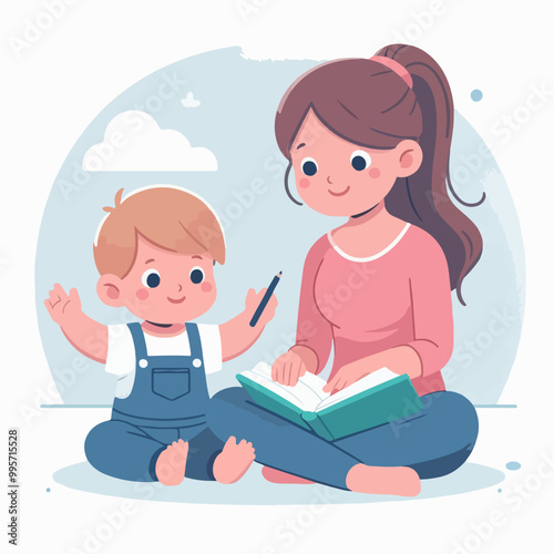 mother teaching her child to study