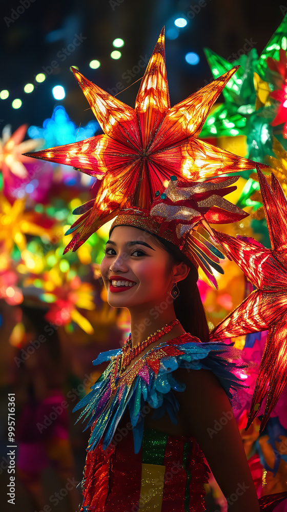 Fototapeta premium Manila Street Christmas Parade with Star Lanterns and Festive Floats 