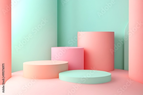 Elegant Minimalistic Stage Designs in Soft Pastel and Bold Colors for Modern Backgrounds