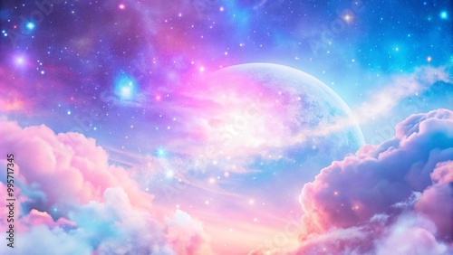 Beautiful fantasy starry night sky, blue and purple colorful, galaxy and aurora 4k wallpaper. cosmic watercolor illustration. Colorful space background with stars
