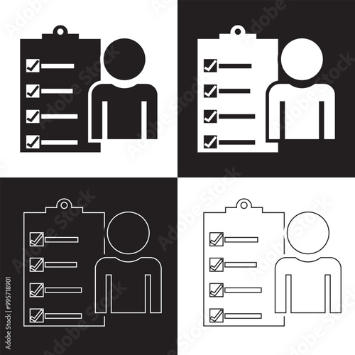 Roles and responsibilities icon isolated on white and black  background. Vector illustration. EPS 10